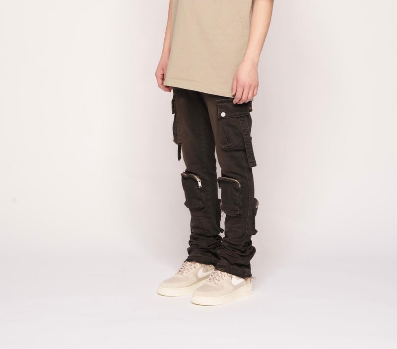 Pheelings Never Look Back Cargo Flare Stack Jeans, Vintage Black Mocha